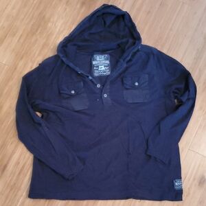 Black Hooded Shirt with Buttoned Pockets And Accents